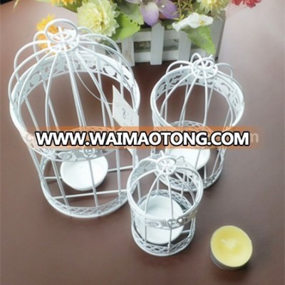 Low price iron white bird cage candle holder for wedding favors 3pcs in one package